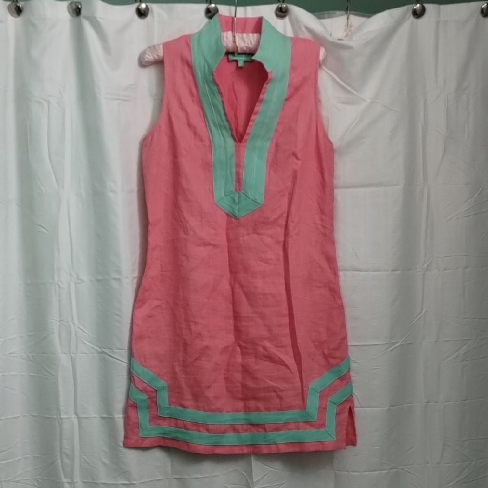 Sail to Sable Pink Shift Dress with Mint Trim